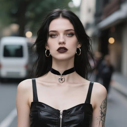 Gothic Black Velvet Goth Choker Necklace for Women,Cameo Black Choker Crow Skull Pendant Necklace Vintage Collar Skull Necklace Gothic Jewelry - style: Heart silver black
