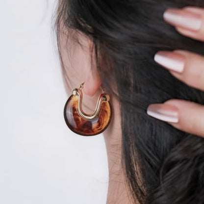Chunky Gold Resin Hoop Earrings Leverback Statement Huggie Hoops Dangle Drop Dressy Earring Prom Festival Vacation Jewelry for Women - color: Amber, size: Drop