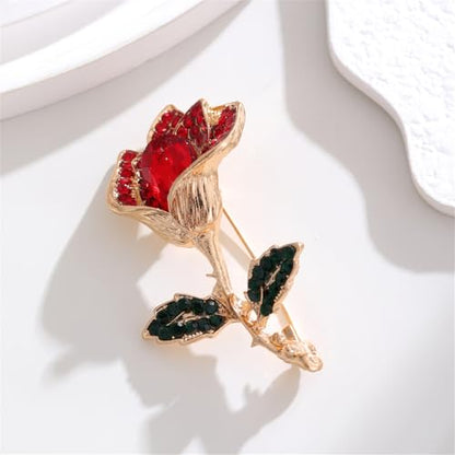 Red Rose Flower Brooches Pins for Women Men Elegant Crystal Flower Lapel Pin Retro Suit Hat Dress Accessories Wedding Valentine's Day Jewelry Gift - style: Crystal A