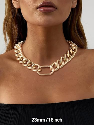 Chunky Gold Necklace for Women, 14K Gold Cuban Chain with Oval Spring Ring, 13MM/16MM/23MM 14K Gold Plated Womens Gold Chain Necklace Hip Pop Trendy Jewlry Gifts - size: 18 inchs, style: 23MM -14K Gold