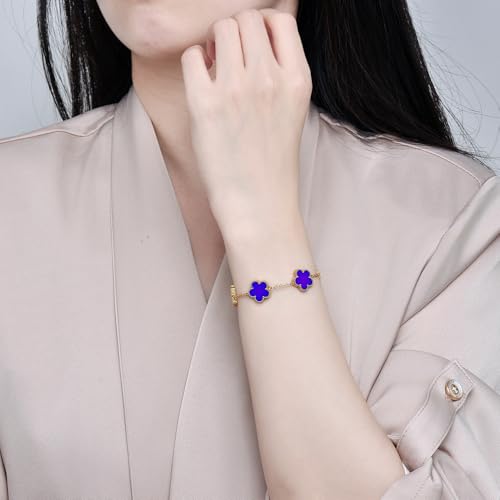 FLY FEI 18K Gold-Plated Four Leaf Clover Bracelet for Women,Adjustable lucky Bracelet Set Jewelry Gift-Hypoallergenic Charm for Birthdays, Wellness & Daily Wear - color: style01-Jewelry blue
