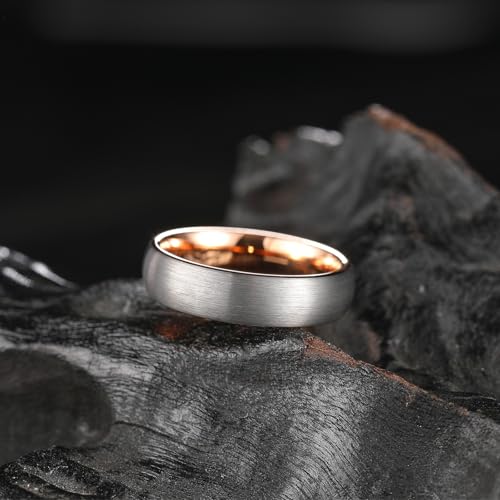 King Will Wedding Band for Men Women, 2/4/6/7/8mm Domed Matte Brushed Tungsten Carbide Rings, Solid/Dual Color Engagement Rings, Comfort Fit - color: Silver&Rose Gold-6mm