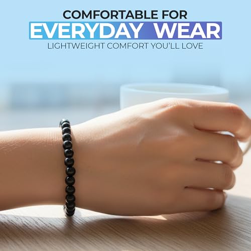 Jet Stone Stretch Bracelet for Men and Women, Natural Jet Beads, 6mm or 8mm, Lightweight Crystal