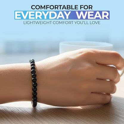 Jet Stone Stretch Bracelet for Men and Women, Natural Jet Beads, 6mm or 8mm, Lightweight Crystal