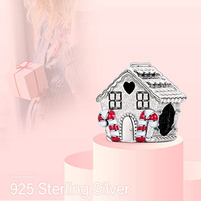 MITSOKU 925 Sterling Silver Charms for Bracelets Necklaces Animal prototype Pendant Safety Chain Dangle Pendants Beads Christmas Day Charms Jewelry Gift for Women - style: 3-Gingerbread House