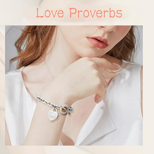Charm Bracelet for Women 18k Gold/Silver/Rose Gold Plated Love Heart Elegant OT Clasp Stainless Steel Green Bag Packaging Jewelry Gift Birthday - color: Silver, size: 7 inch