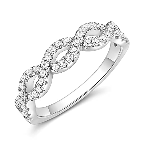 SHINYSO Wedding Bands for Women Infinity Stacking Ring Half Cubic Zirconia Eternity Engagement Ring Size 4-10 - color: Silver