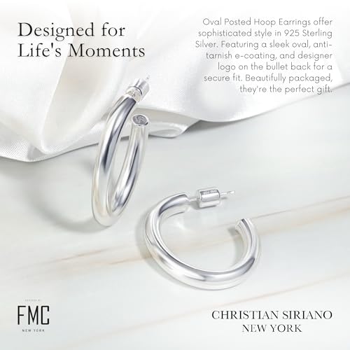 18K Gold Plated Sterling Silver Earrings for Women – Pure & Polished, Twist, Square, Hinged Tube, Abstract & Heart Shape Hoops – Lightweight, Hypoallergenic, Non-Tarnish Jewelry (Sizes: 3x35mm-46x30mm) - color: Silver, size: Polish Hoop (4x35x40mm)