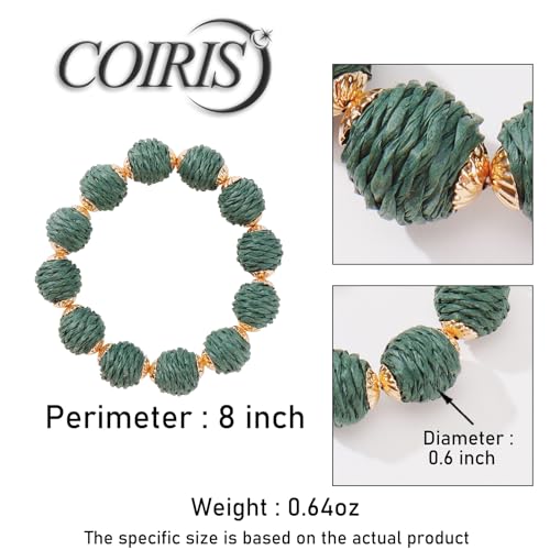 Coiris Rattan Raffia Woven Adjustable Boho Bracelet for Women | Handmade Bracelets Stretch Bracelet - color: Teal