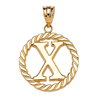 Polished 10k Yellow Gold Personalized Initial "A-Z" Roped Circle Charm Pendant - style: "X"