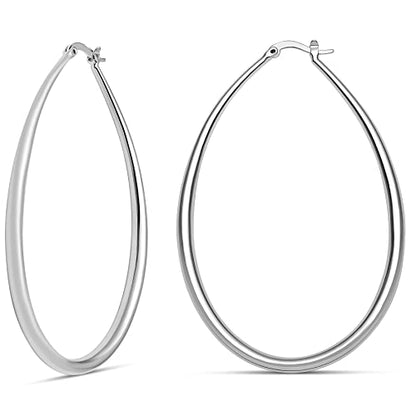 Milla Oval Hoop Earrings for Women | Elegant Polished 14K Gold, Rose Gold or Silver Plated Hoops with Secure Latch Closure, Hypoallergenic & Lightweight - color: Sterling Silver Plated / 2.6 in - LARGE