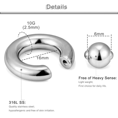 12G 10G 8G 6G 4G 2G 0G 00G Large Septum Rings Gauges Earrings Hoops 316L Surgical Steel Spring Action Captive Bead PA Ring CBR Septum Nose Rings Piercing Jewelry for Women Men - color: Silver, size: 10G=2.5mm Inner Dia: 5/8" (16mm)