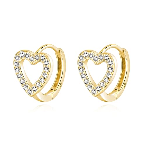 SLUYNZ Sterling Silver Love Heart Huggie Earrings for Women Teens CZ Love Heart Hoop Earrings for Valentines Day - color: B-Yellow