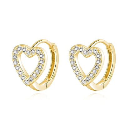 SLUYNZ Sterling Silver Love Heart Huggie Earrings for Women Teens CZ Love Heart Hoop Earrings for Valentines Day - color: B-Yellow