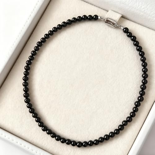 SukAmi 4-10mm Pearl Choker Men Black Pearl Necklace Women Faux Pearl Necklaces 45CM - size: 4mm