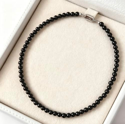 SukAmi 4-10mm Pearl Choker Men Black Pearl Necklace Women Faux Pearl Necklaces 45CM - size: 4mm