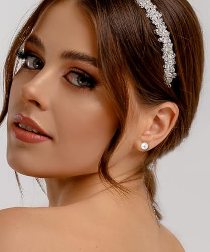 CUTEFEEL 4-12mm White Gold Plated Sterling Silver Pearl Stud Earrings | White Pearl Wedding Earrings Hypoallergenic Jewelry for Women - size: L-12mm