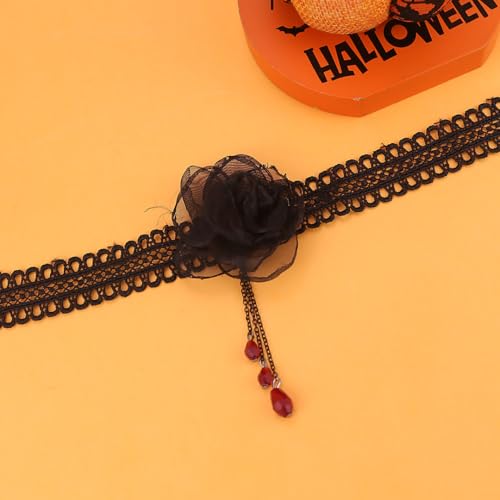 Todenb Gothic Choker Witch Necklace for Women Lace Vampire Collar Necklace Y2K Goth Black Zirconia Pendant Necklaces Halloween Dark Bridal Vampire Witch Party Jewelry Accessories - style: Style-D