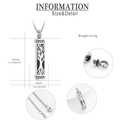 Imrsanl Tree of Life Urn Necklace for Men Women Bar Cremation Jewelry for Ashes Keepsake Ashes Necklace Pendent - color: Customize