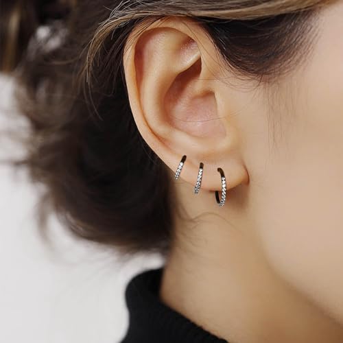 Lantine G23 Titanium Nose Rings Hoops Seamless Clicker Cz Nose Septum Piercings Rings Cute Diamond Hinged 16g 20g Cartilage Conch Daith Helix Tragus Piercing Jewelry - color: Black, size: 20g 6mm