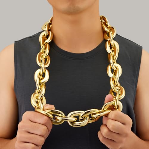 Passed colorfast test 39-inch Large Plastic Chain Necklace with Gift Box | 2/4 Pack with Gift Box,Gold Plastic Chain,Hip Hop Rapper Style, Fade Resistant,Detachable,for Parties, Awards,Prizes, Unisex - color: Gold-4pcs