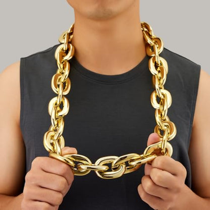 Passed colorfast test 39-inch Large Plastic Chain Necklace with Gift Box | 2/4 Pack with Gift Box,Gold Plastic Chain,Hip Hop Rapper Style, Fade Resistant,Detachable,for Parties, Awards,Prizes, Unisex - color: Gold-4pcs