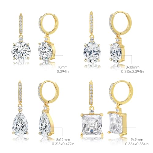 2-4 Pairs Dangle Drop Earrings for Women, 18K Gold Plated Cubic Zirconia Drop Dangle Huggie Hoop Earrings CZ Teardrop Hypoallergenic Jewelry - color: CZ Yellow Gold 1
