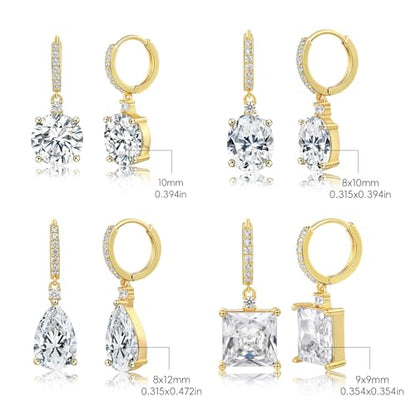 2-4 Pairs Dangle Drop Earrings for Women, 18K Gold Plated Cubic Zirconia Drop Dangle Huggie Hoop Earrings CZ Teardrop Hypoallergenic Jewelry - color: CZ Yellow Gold 1