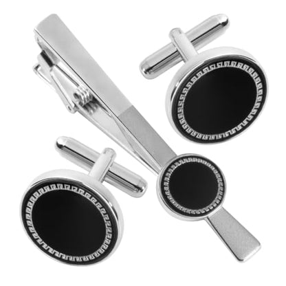 GWD Cufflinks and Tie Clip Set Personalized Cuff Links Business Wedding - style: Black-B