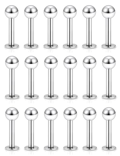 20G 18G 16G 14G 12G Lip Labret Monroe Medusa Nose Rings Stud 316L Surgical Steel Tragus Helix Cartilage Earring Tongue Cheek Piercing Jewelry Bars 6mm 8mm 10mm 12mm 14mm 16mm 19mm 18PCS - color: Silver, size: 18G - 6mm