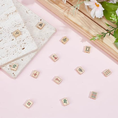 12Pcs 12 Styles Bulk Mahjong Beads Chinese Mahjong Charms Pendant Loose Spacer Beads for Jewelry Making DIY Decorations Earrings Bracelet Necklace Phone Chain Supplies (10.5x8.5mm)
