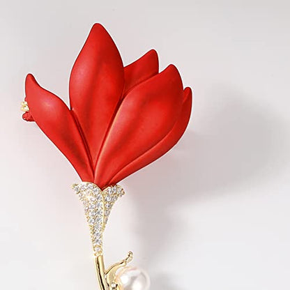 Red Rose Flower Brooches and Pins for Women Costume Jewelry Brooch Pins Broches Jewelry for Women Elegant Lady Pin - style: Poppy
