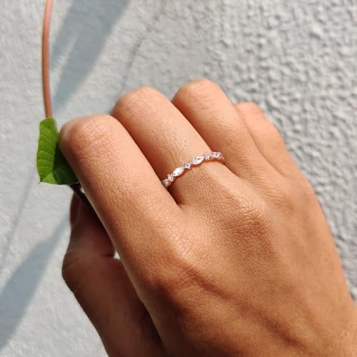 SHINYSO 14K Gold Plated Wedding Band for Women Thin Stacking Ring Half Cubic Zirconia Eternity Engagement Ring Size 4-10 - color: Rose Gold