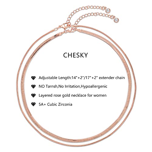 CHESKY 14K Gold/Silver Plated Snake Chain Necklace Herringbone Necklace | Gold Necklace for Women,layered Herringbone Necklace,1.5/3/5MM(W) 14"/16"(L) ,Mothers Day Gifts for Mom,Jewelry - color: rose gold, style: layered herringbone