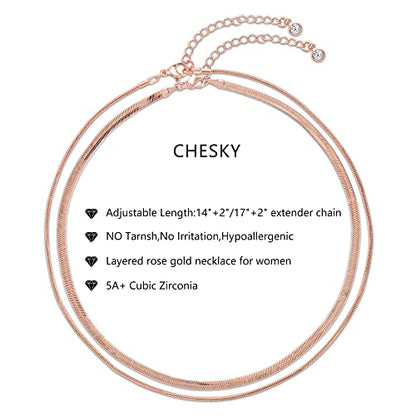 CHESKY 14K Gold/Silver Plated Snake Chain Necklace Herringbone Necklace | Gold Necklace for Women,layered Herringbone Necklace,1.5/3/5MM(W) 14"/16"(L) ,Mothers Day Gifts for Mom,Jewelry - color: rose gold, style: layered herringbone