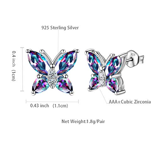 Butterfly Birthstone Stud Earrings - Women 925 Sterling Silver Butterflies Birthstone Stud Earrings Birthday Gift for Women - color: M.Mysitc