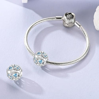 LNQOBU 925 Sterling Silve Lucky Birthstone Charm for Bracelets, With 5A Cubic Zirconia Birthday Charms Dangle Pendant Bead for Pandora Bracelets and Necklaces - color: C1-March