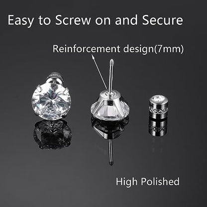 Titanium Surgical Steel CZ Screw Back Stud Earrings Set Hypoallergenic | Cubic Zirconia, Stainless Steel, Mens, Small, Dainty, Silver, Hypoallergenic for Sensitive Ears, Lobe, Cartilage, Helix - color: Round Clear - 2/3/4/5/6/7mm