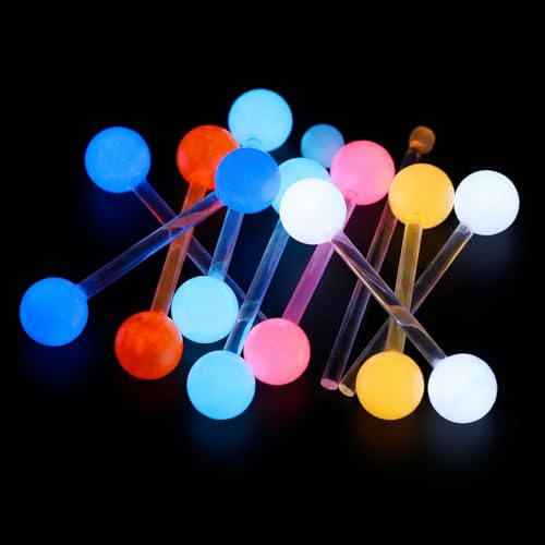 Lusofie 14G Glow in Dark Acrylic Tongue Rings 16mm Body Piercing Jewelry for Women Men, 12 Pairs (Multi Color)