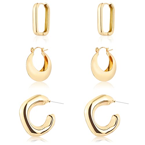 ALLHOLA 14K Gold Plated Hoop Earrings for Women, Hypoallergenic Chunky Gold Plating Hoop Earrings Multipack, Lightweight Twisted Huggie Hoops Earring Set Jewelry for Gifts - color: D-3 gold hoops