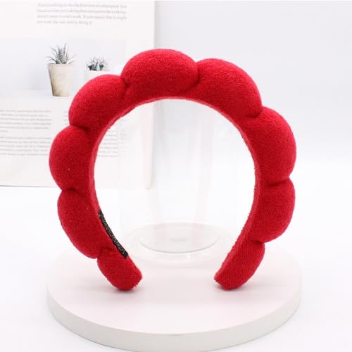 Spa Headbands for Washing Face Makeup Skin Care Headband Women Bubble Facial Beauty Headbands Puffy Shower Towel Band Hair Headband - color: Red