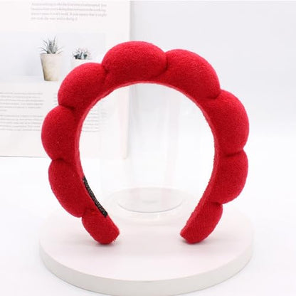 Spa Headbands for Washing Face Makeup Skin Care Headband Women Bubble Facial Beauty Headbands Puffy Shower Towel Band Hair Headband - color: Red