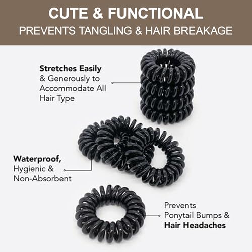 9PCS Spiral Hair Ties for Women, Creaseless and Dent-Free Coil Hair Bands, No Damage Phone Cord Style Hair Elastics for Daily Use, Flexible and Durable Plastic Hair Accessories Black