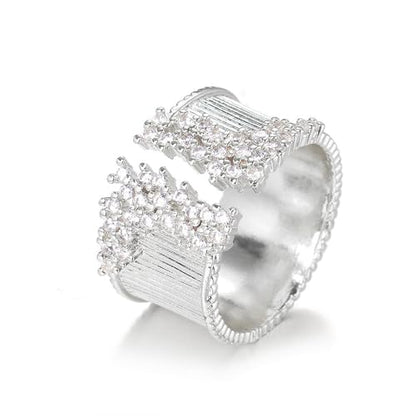 GIGB PBDK Gold Crystal Open Rings for Women,Bling Silver Stainless Steel Cocktail Rings,Adjustable Cubic Zirconia Cluster Big Ring,Party Statement Jewelry Accessories