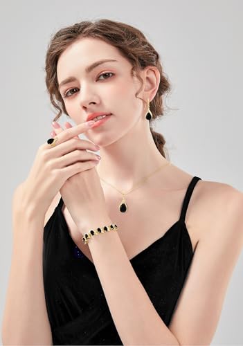 GZWHD Jewelry Set for Women CZ Earrings Necklace Ring Bracelet Set Prom Party Wedding Jewelry Gift for Mother Friend Wife - color: B-Gold-Black