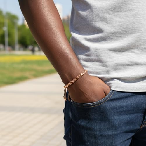 18K Gold-Plated Bracelets for Men Franco Link Chain Adjustable | Stainless Steel Bracelet, Gold Beads Bracelet, Handcrafted Braided, Mens Jewelry Birthday Gift for Men - color: Rose Gold