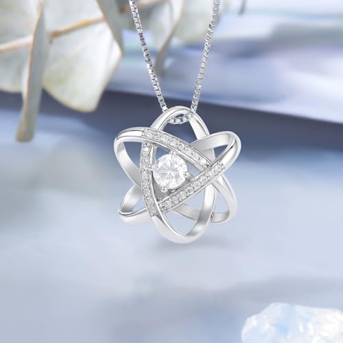 Natural Diamond Celtic Love Knot Necklace for Women,Endless Flower Pendant Necklace Set with 5mm Moissanite 925 Sterling Silver Jewelry Anniversary Valentine's Day Birthday Gifts for Her 18"+2" - color: Pendant+Box Chain