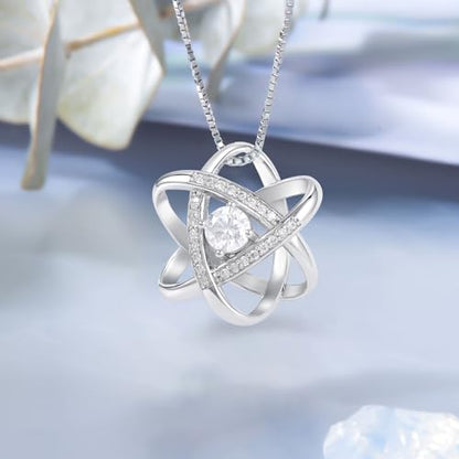 Natural Diamond Celtic Love Knot Necklace for Women,Endless Flower Pendant Necklace Set with 5mm Moissanite 925 Sterling Silver Jewelry Anniversary Valentine's Day Birthday Gifts for Her 18"+2" - color: Pendant+Box Chain