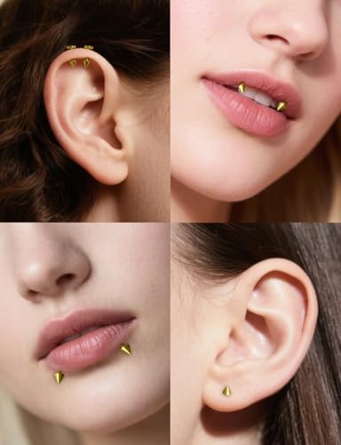 20G 18G 16G Flat Back Earrings Nose Rings Studs Chain Piercing Surgical Steel Spike Lip Nose Rings Stud Snake Bite Tragus Helix Conch Cartilage Earrings Piercing Jewelry For Women Men - color: Gold, size: 18 Gauge