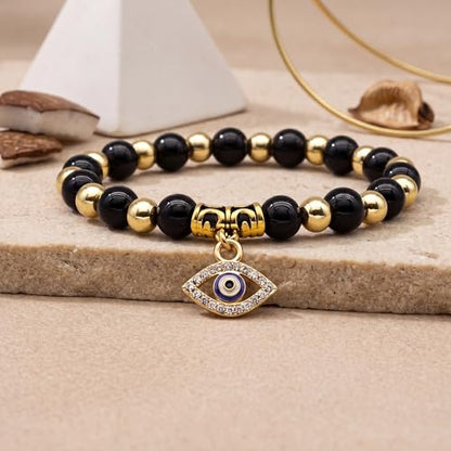 Fesciory Evil Eye Bracelet for Women, Gold Plated Adjustable Chain Jewelry | Blue Evil Eye Charm Bracelet, Lucky Amulet Symbolism, Dainty Adjustable Chain, Daily wear, Jewelry gifts - color: Black-1